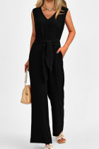 Black V Neck Sleeveless WIde Leg Jumpsuit