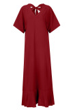 Plain V Neck Ruffles Hem Maxi Dress