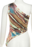 Multicolor Print One Shoulder Irregular Length Tank Top