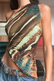 Multicolor Print One Shoulder Irregular Length Tank Top