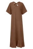 Plain V Neck Ruffles Hem Maxi Dress