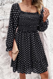 Spot Print Square Neck Smocked Ruffles Dress