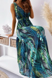 Palm Tree Print V Neck Maxi Dress