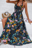 Halter Neck Floral Printed Split Dress