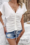 Plain Plunge V Neck Ruched Back Lace Top