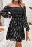 Spot Print Square Neck Smocked Ruffles Dress