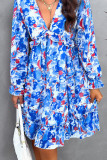Multicolor Print Plunge V Neck Ruffles Dress