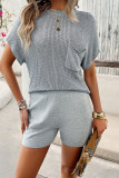 Plain Knitting Pocket Top and Shorts Set