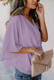 Plain Swing Collar Short Sleeves Blouse