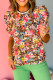 Brown Floral Printed Flutter Sleeve Striped Neck Blouse