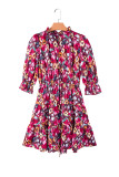 Rose Red Floral Print Tiered Ruffled Half Sleeve V Neck Dress