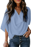 Plain Swing Collar Short Sleeves Blouse
