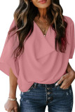 Plain Swing Collar Short Sleeves Blouse