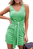 Plain Ruched Front Tie Bodycon Dress
