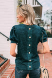 Blue Sapphire Solid Button Back Puff Short Sleeve Top