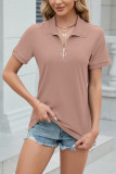 Plain Turn Down Collar Zipper Down Short Sleeves Shirt