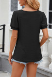 Plain Eyelet Square Neck Puff Short Sleeves Top