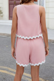 Plain Scollop Hem Tank Top with Shorts 2pcs Set