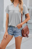 Plain V Neck Turn Down Collar Jersey Top