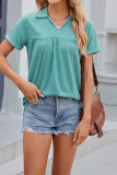 Plain V Neck Turn Down Collar Jersey Top