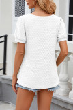 Plain Eyelet Square Neck Puff Short Sleeves Top