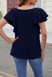 Plain V Neck Buttoned Ruffles Blouse