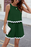 Plain Scollop Hem Tank Top with Shorts 2pcs Set