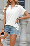 Plain Turn Down Collar V Neck Short Sleeves Top