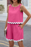 Plain Scollop Hem Tank Top with Shorts 2pcs Set