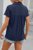 Plain V Neck Turn Down Collar Jersey Top