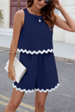 Plain Scollop Hem Tank Top with Shorts 2pcs Set