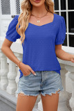 Plain Eyelet Square Neck Puff Short Sleeves Top