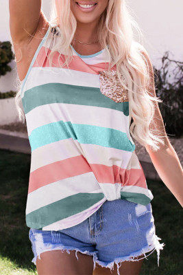 Multicolour Plus Size Striped Crew Neck Tank Top