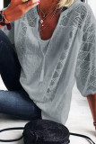 Plain U Neck Splicing Crochet Lace Blouse