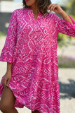V Neck Flare SLeeves Printed Dress