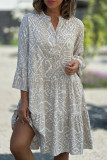 V Neck Flare SLeeves Printed Dress
