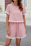 Wavy Hem Plain 2pcs Short Set