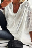 Plain U Neck Splicing Crochet Lace Blouse