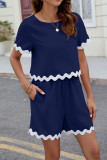 Wavy Hem Plain 2pcs Short Set
