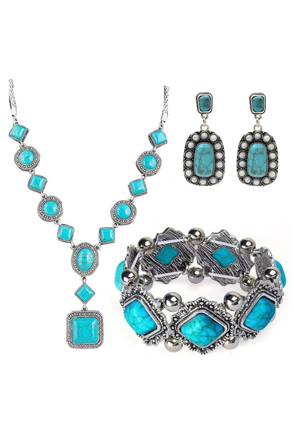 Turquoise Necklace Bracelet and Earrings Set