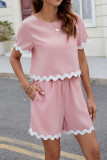 Wavy Hem Plain 2pcs Short Set