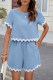 Wavy Hem Plain 2pcs Short Set