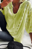 Plain U Neck Splicing Crochet Lace Blouse