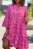 V Neck Flare SLeeves Printed Dress