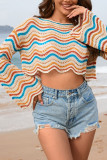 Scallop Hem Knit Stripe Crop Kimono Top