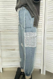 Ripped Lace Denim Jogger Pants