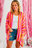 Rose Stripe Wide Sleeve Open Front Kimono