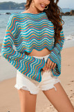 Scallop Hem Knit Stripe Crop Kimono Top