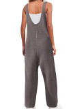 Plain Waffle Knit U Neck Pockets Sleeveless Jumpsuit