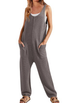 Plain Waffle Knit U Neck Pockets Sleeveless Jumpsuit